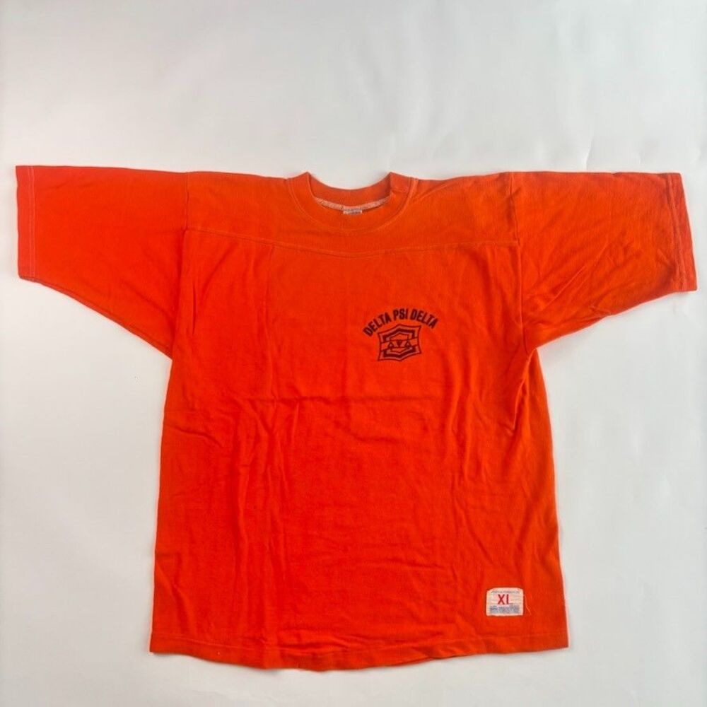 Vintage Fraternity Shirt Delta Psi Delta XL Orange Champion USA 70s 80s Preppy